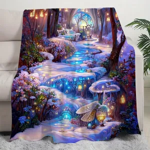 1pc Cozy Forest Snow Landscape Print Soft Warm Throw Blanket - Perfect for Snuggling on Couch, Sofa, Office, Bed, Camping, and Travel - Multi-Purpose Gift for All Seasons, Indoor and Outdoor Use