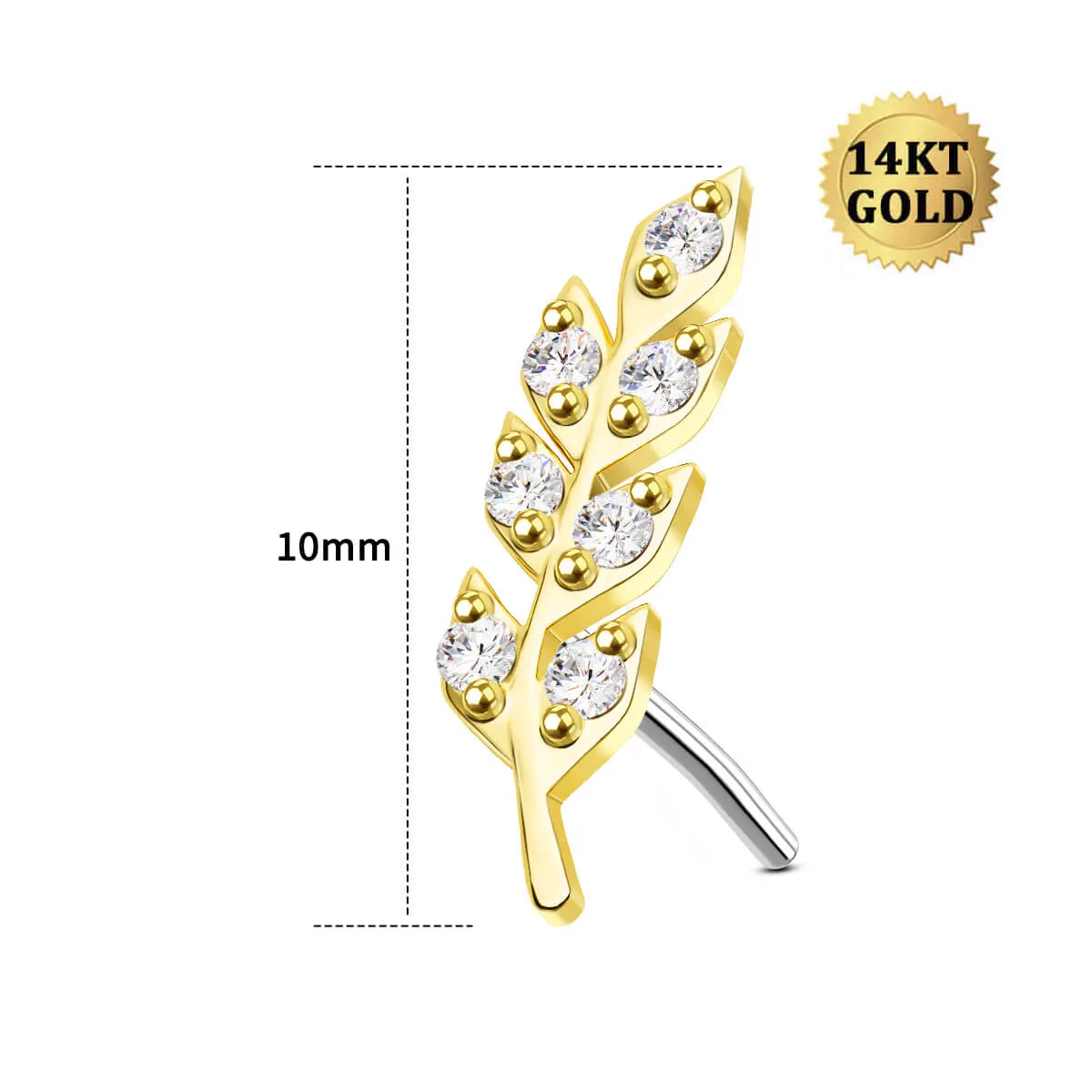 14K Solid Gold Leaves Top Helix Earring Stud