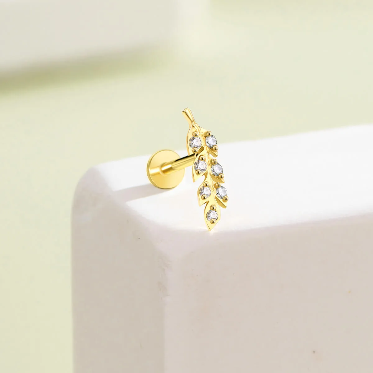 14K Solid Gold Leaves Top Helix Earring Stud