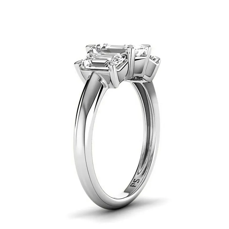 1.70-4.20 CT Emerald Cut Lab Grown Diamonds - Three Stone Ring