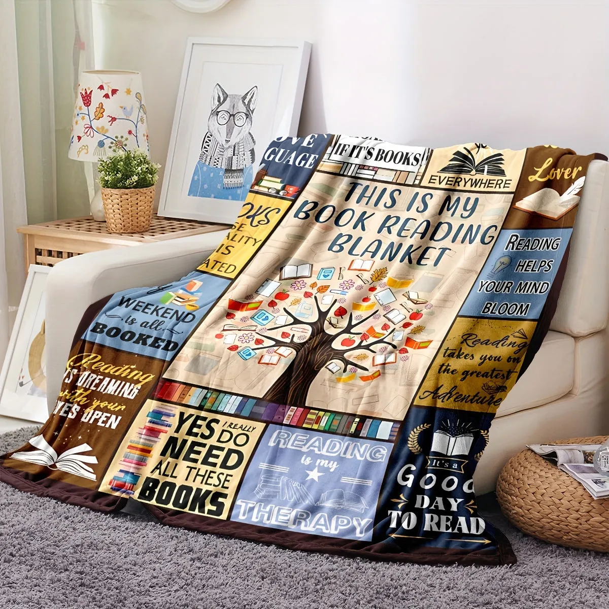 1pc Cozy Bookworm Blanket - Soft, Warm, Multi-Purpose Throw for Reading, Home, Office, Camping, Travel - Perfect Gift for Book Lovers, Casual, Bed, Couch, Lunch Break Companion