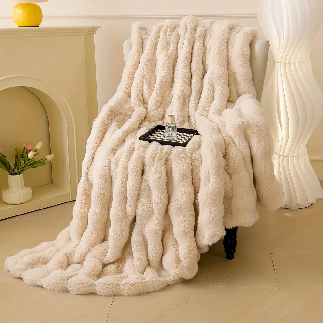 1pc Luxurious Faux Rabbit Short Plush Blanket - Soft, Thick, and Warm for All Seasons - Multi-Purpose, Cozy Bed Blanket and Gift Idea for Family and Friends