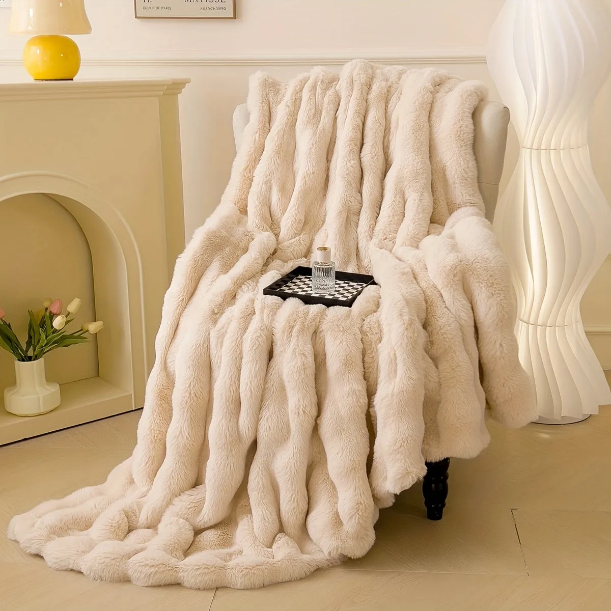 1pc Luxurious Faux Rabbit Short Plush Blanket - Soft, Thick, and Warm for All Seasons - Multi-Purpose, Cozy Bed Blanket and Gift Idea for Family and Friends