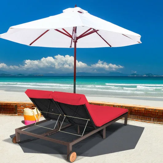 2-Person Patio Rattan Lounge Chair with Adjustable Backrest-Red