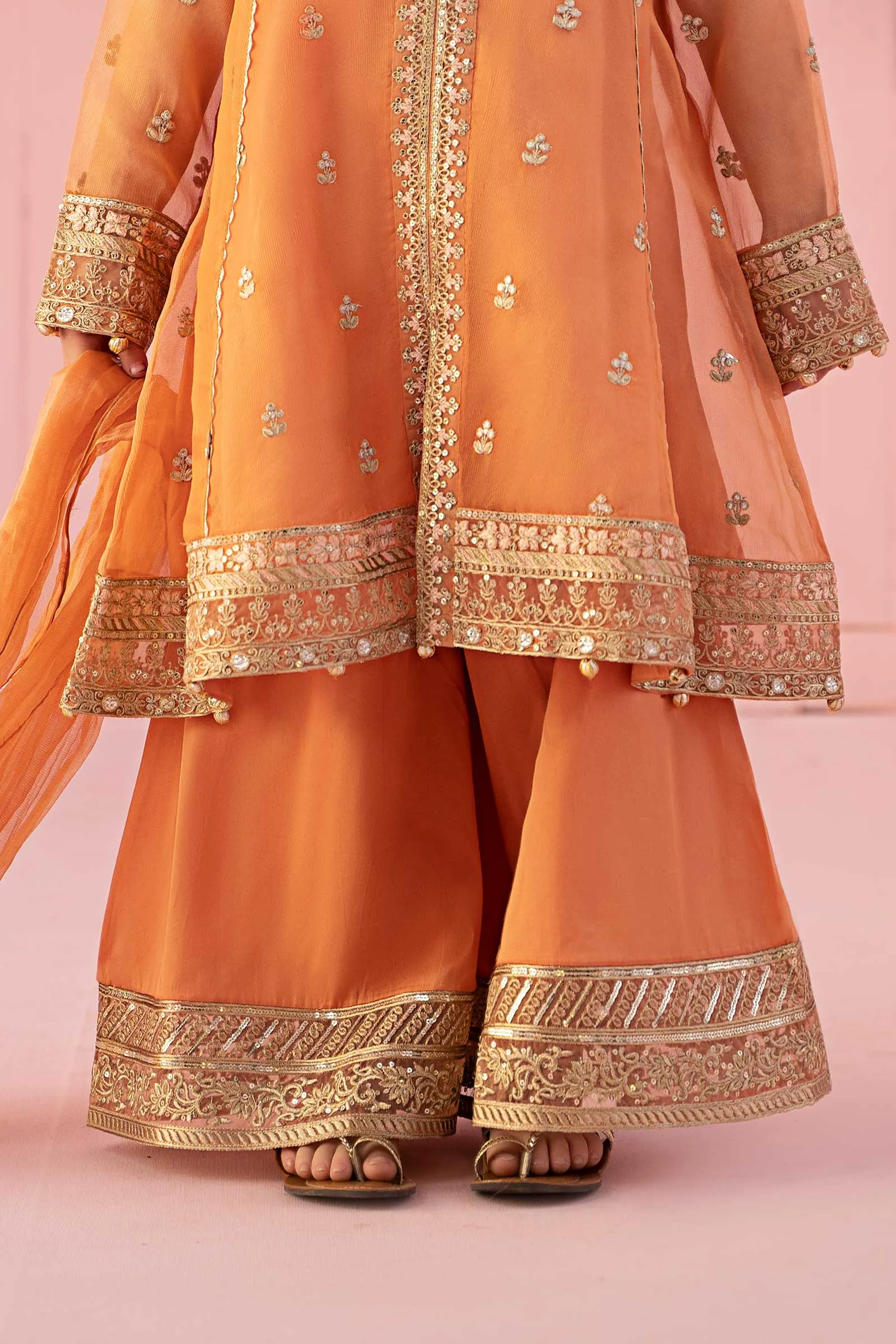 3 Piece Embroidered Zari Line Organza Suit | MKS-EF24-36