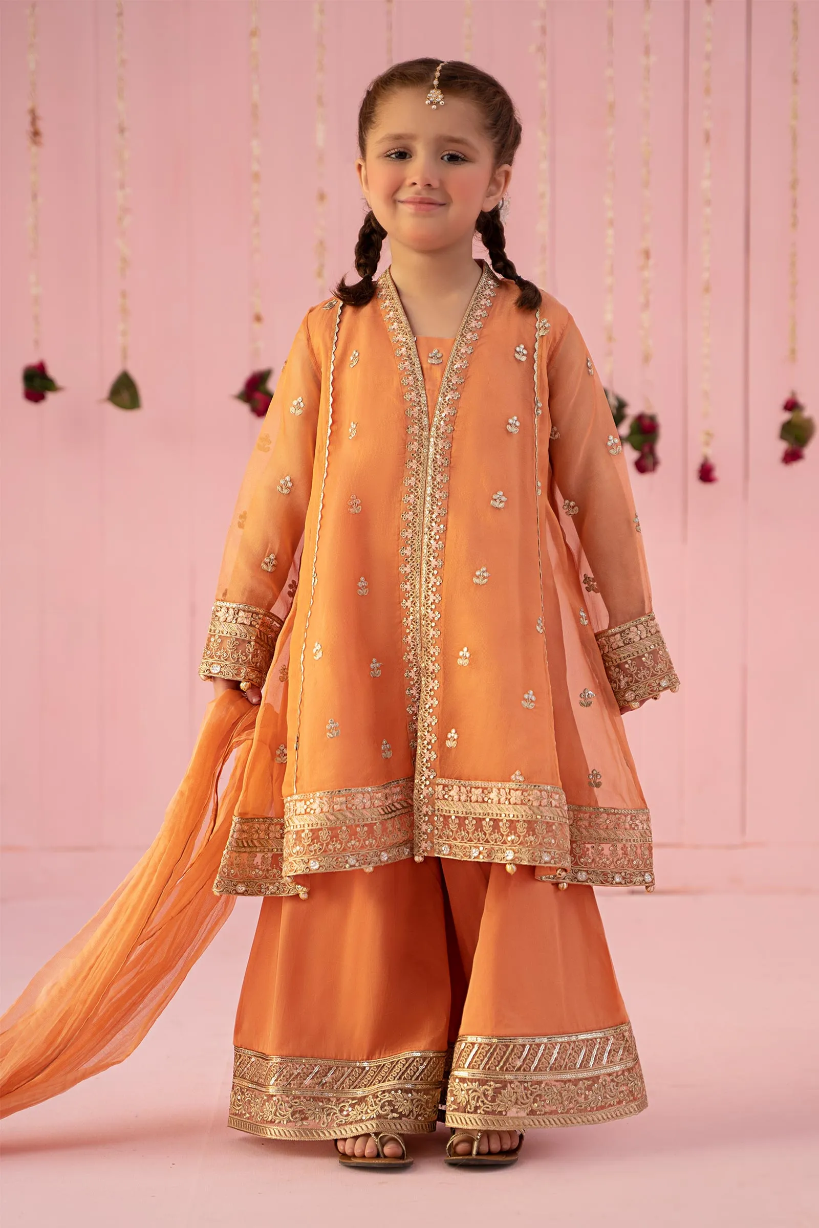 3 Piece Embroidered Zari Line Organza Suit | MKS-EF24-36