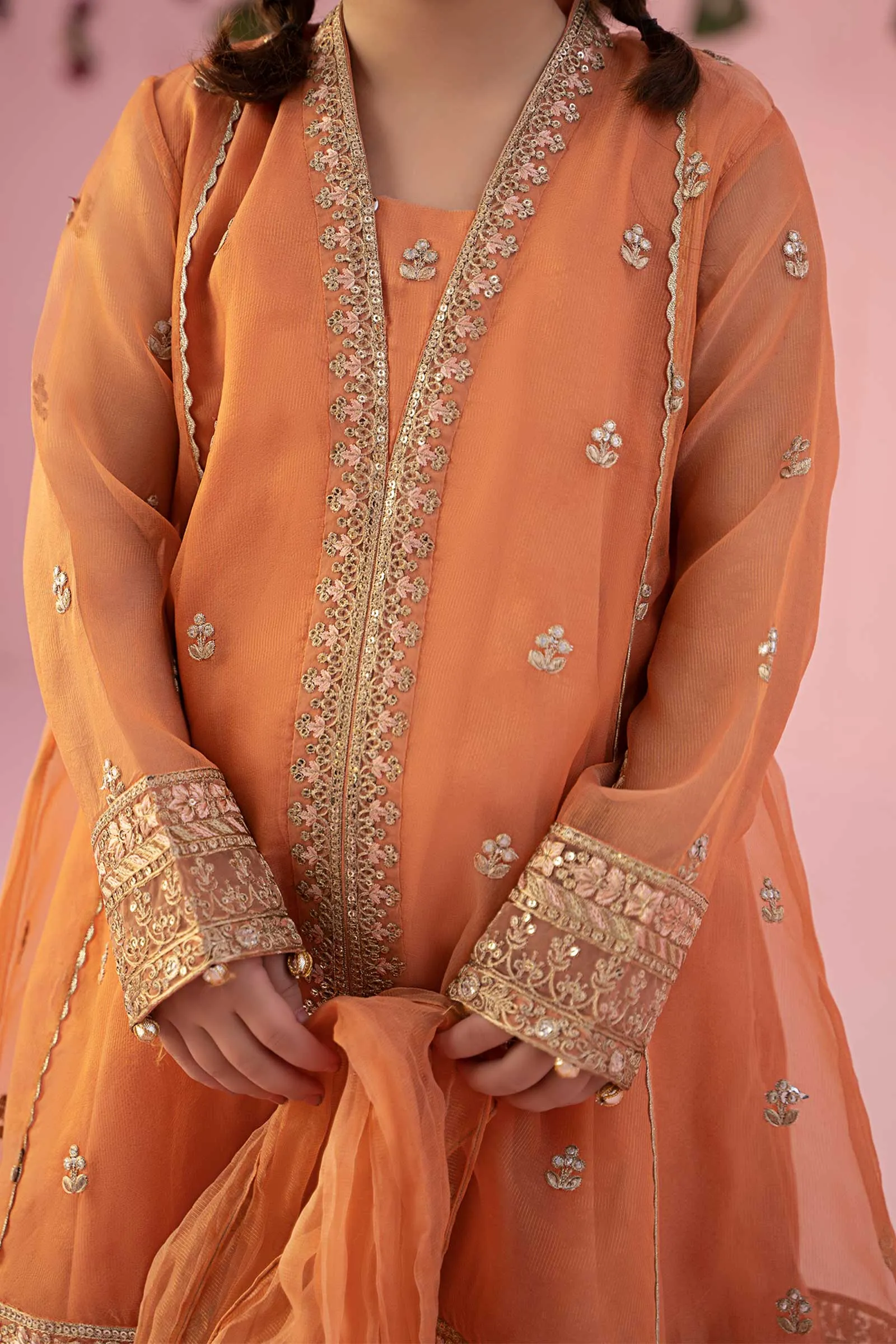 3 Piece Embroidered Zari Line Organza Suit | MKS-EF24-36