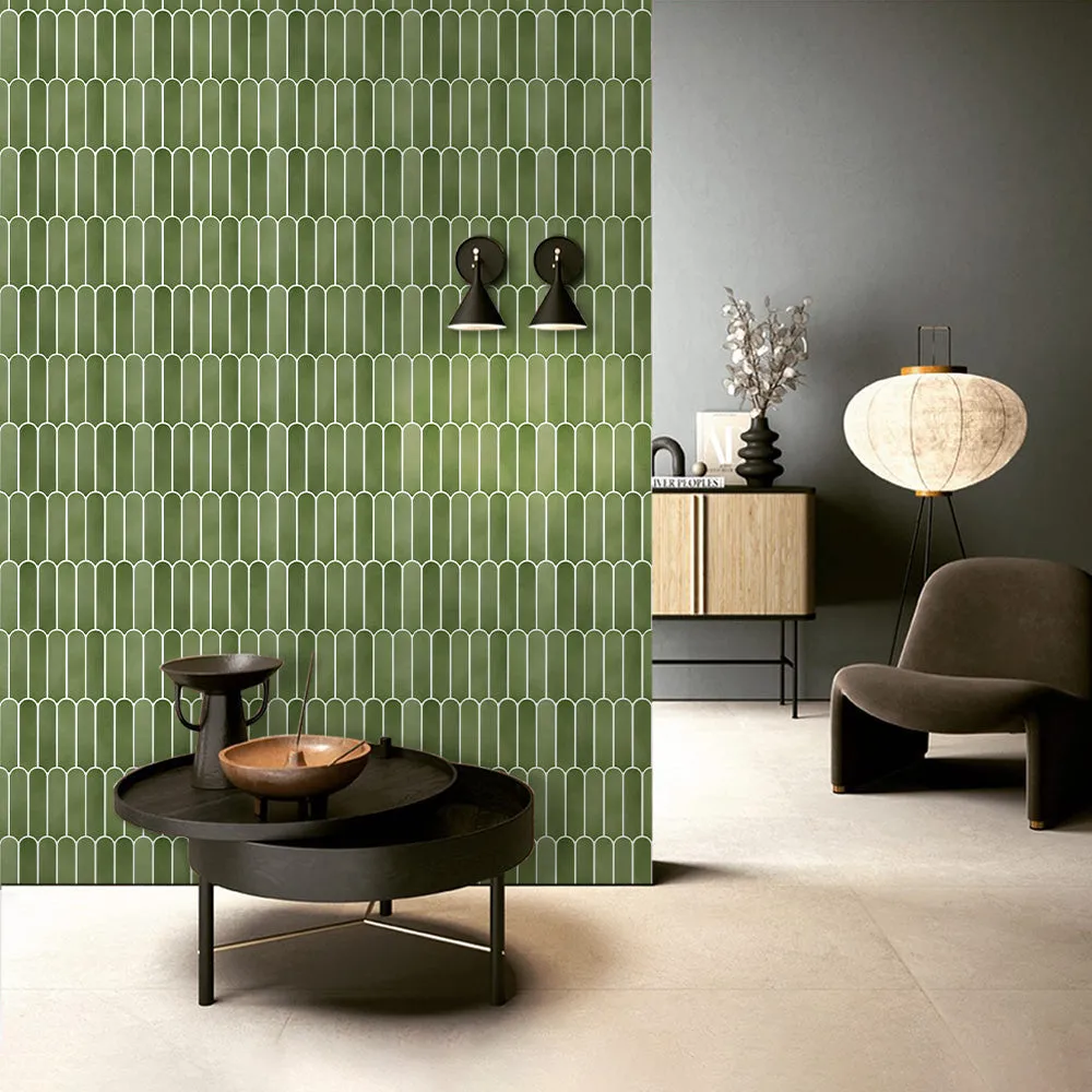 3D Green Fish Scale Peel and Stick Wall Tile