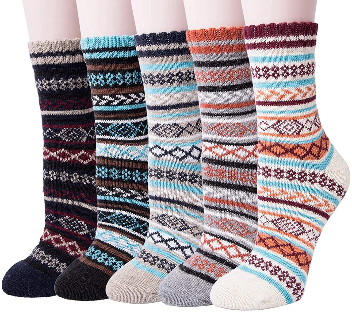 5 Pairs Women's Winter Warm Knit Wool Casual Crew Socks