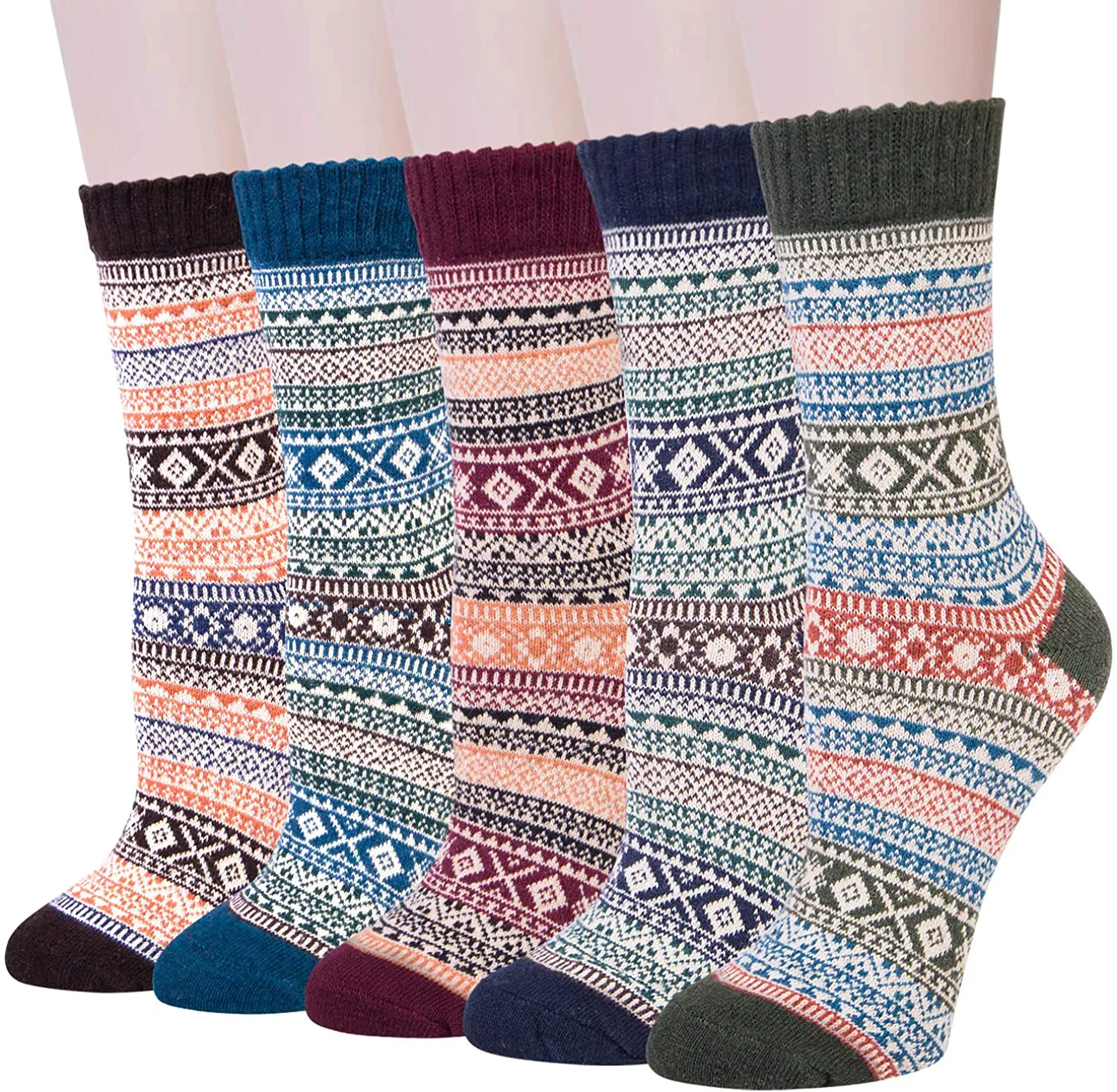 5 Pairs Women's Winter Warm Knit Wool Casual Crew Socks