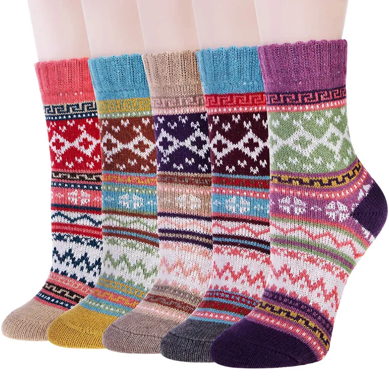 5 Pairs Women's Winter Warm Knit Wool Casual Crew Socks