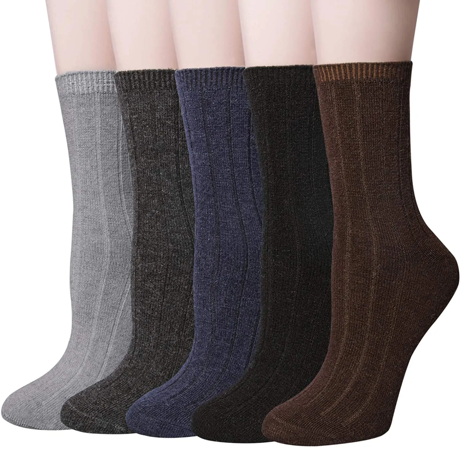 5 Pairs Women's Winter Warm Knit Wool Casual Crew Socks