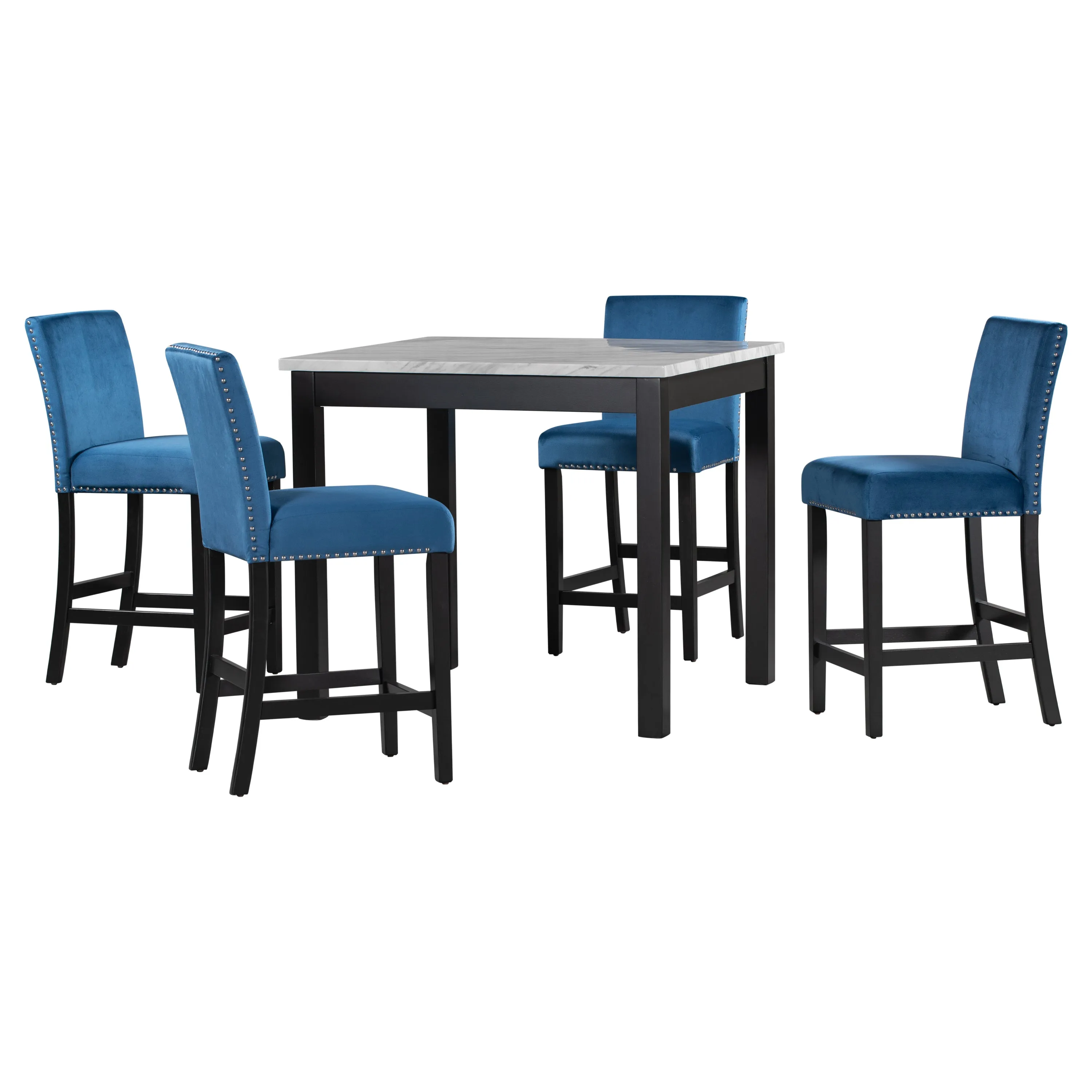 5-piece Counter Height Dining Table Set with Faux Marble Dining Table