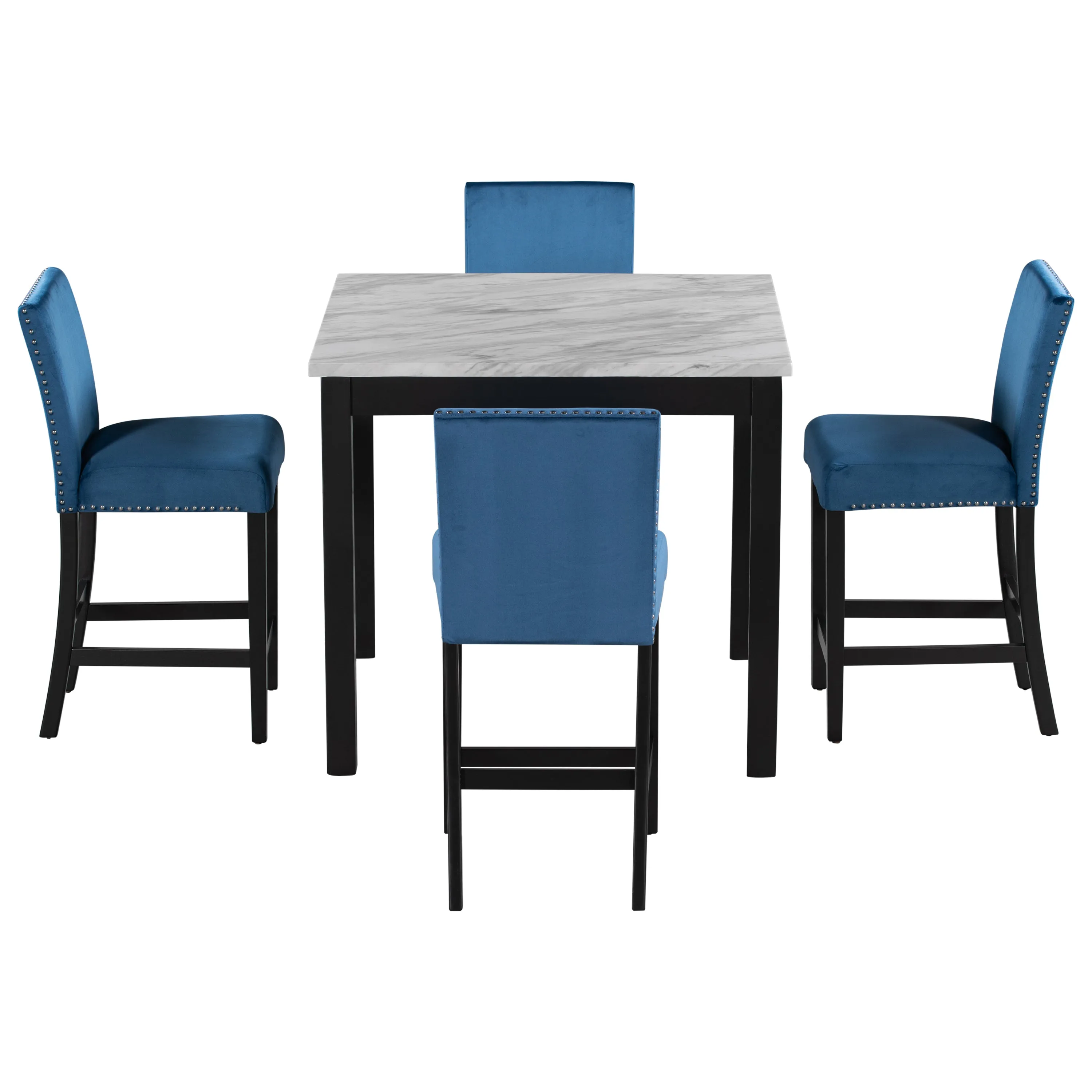 5-piece Counter Height Dining Table Set with Faux Marble Dining Table