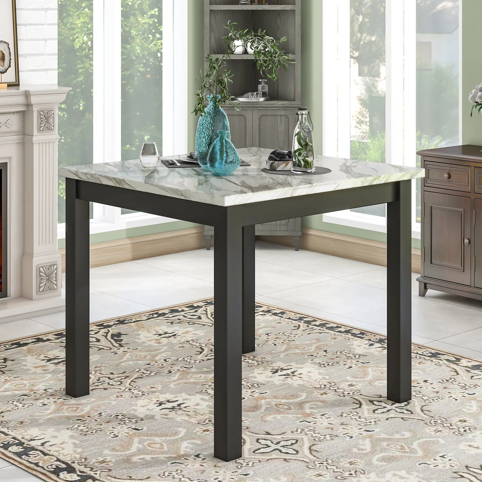 5-piece Counter Height Dining Table Set with Faux Marble Dining Table