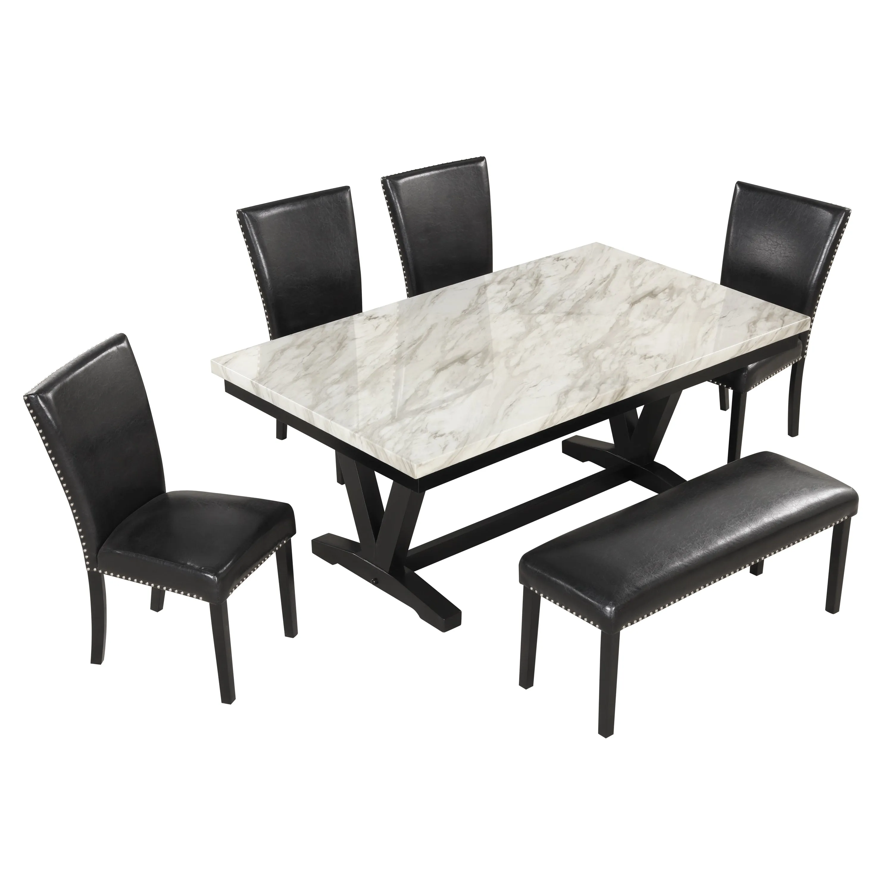 6-piece Dining Table Set with Faux Marble Top