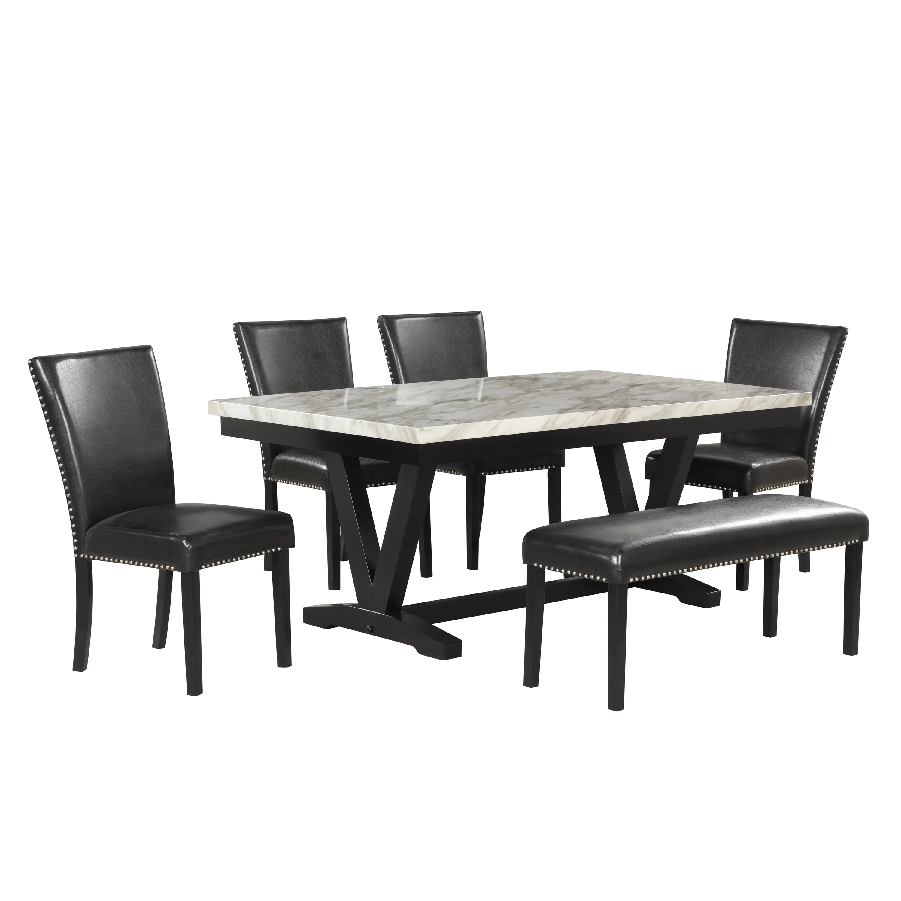 6-piece Dining Table Set with Faux Marble Top