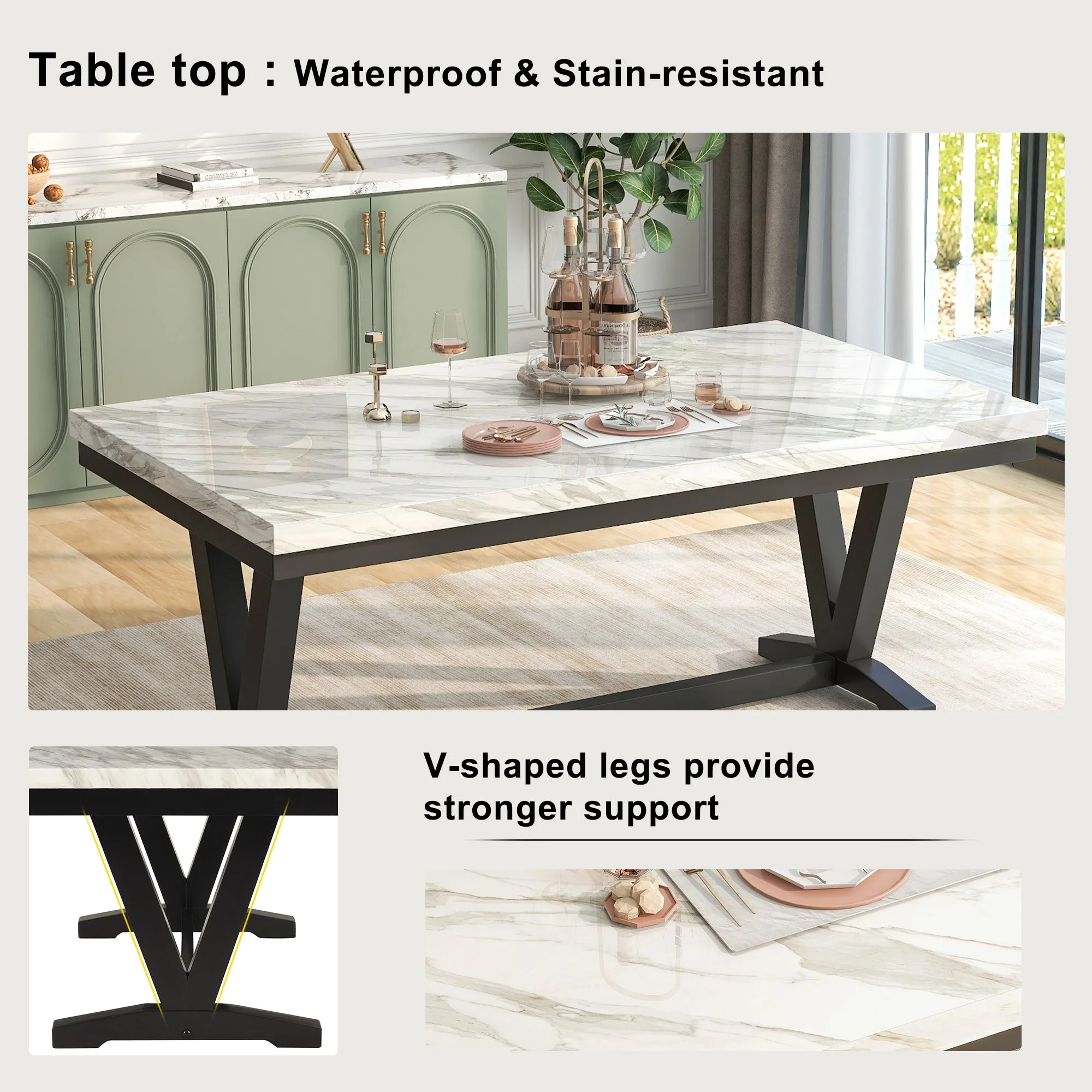 6-piece Dining Table Set with Faux Marble Top