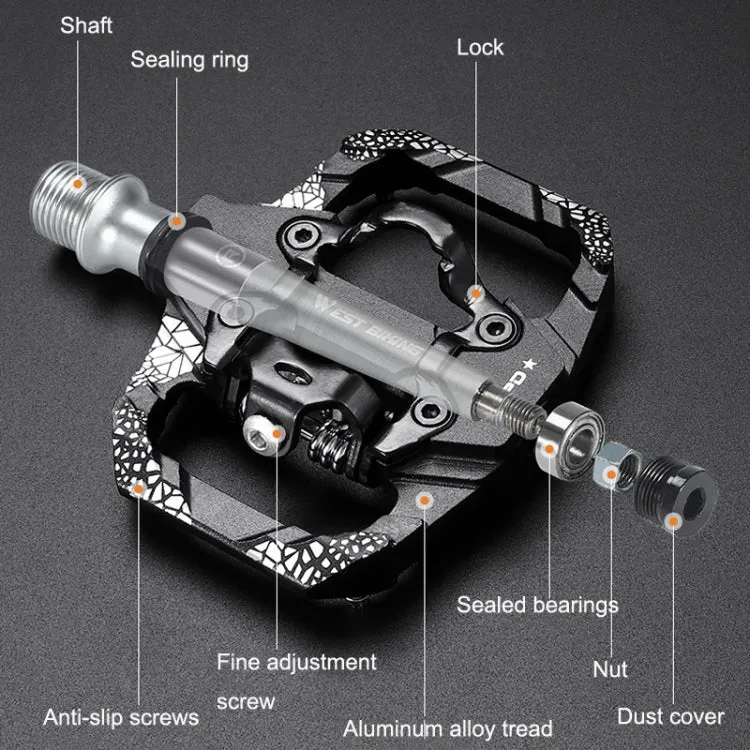 A Pair WEST BIKING YP0802086 Mountain Bike Aluminum Bearing Pedals(Black)