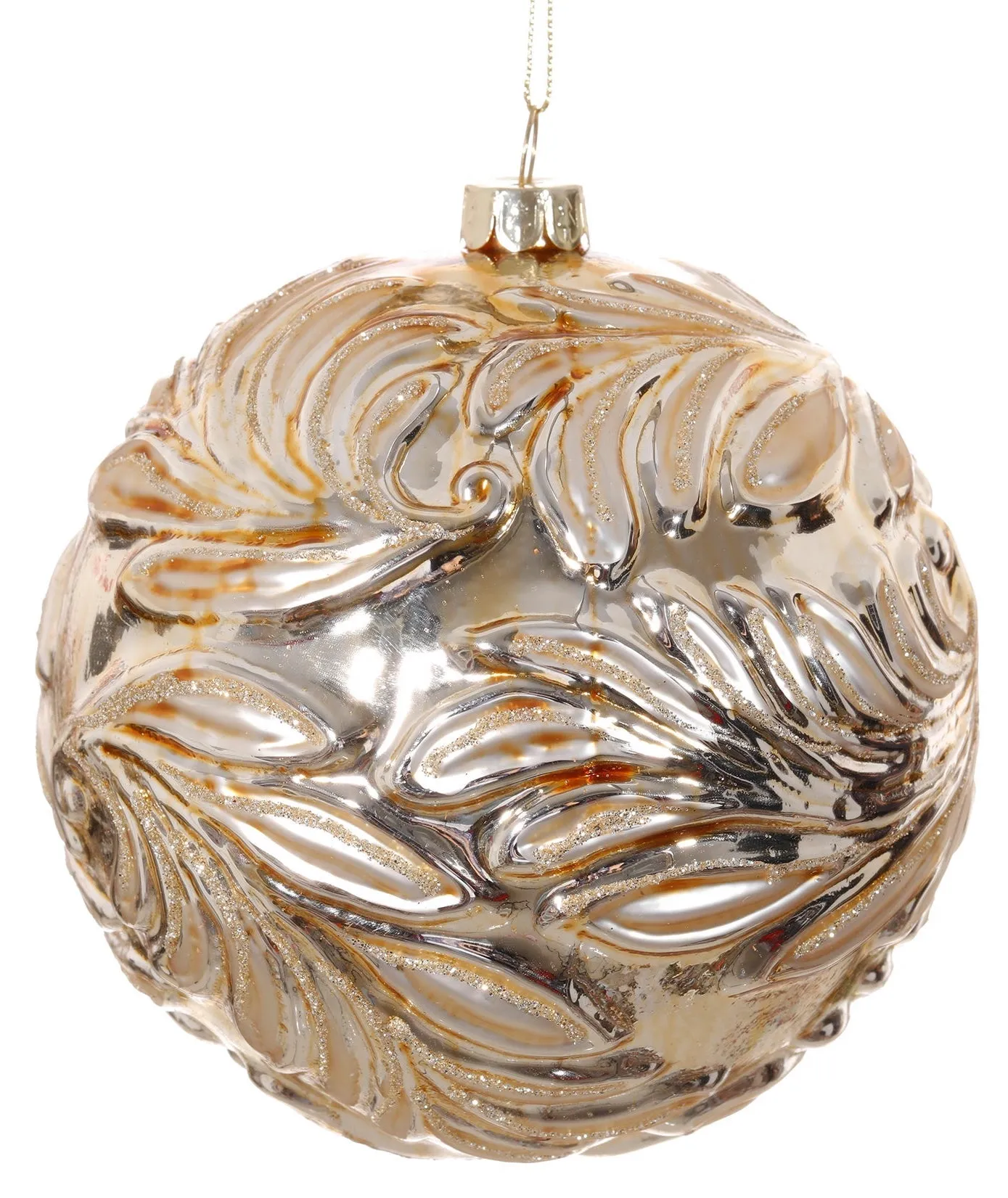 Acanthus Leaf Glass Ball Ornaments, Gold