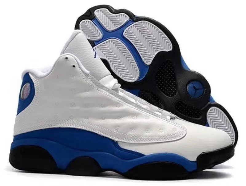 AJ 13 Retro White and Blue Basketball Sneakers