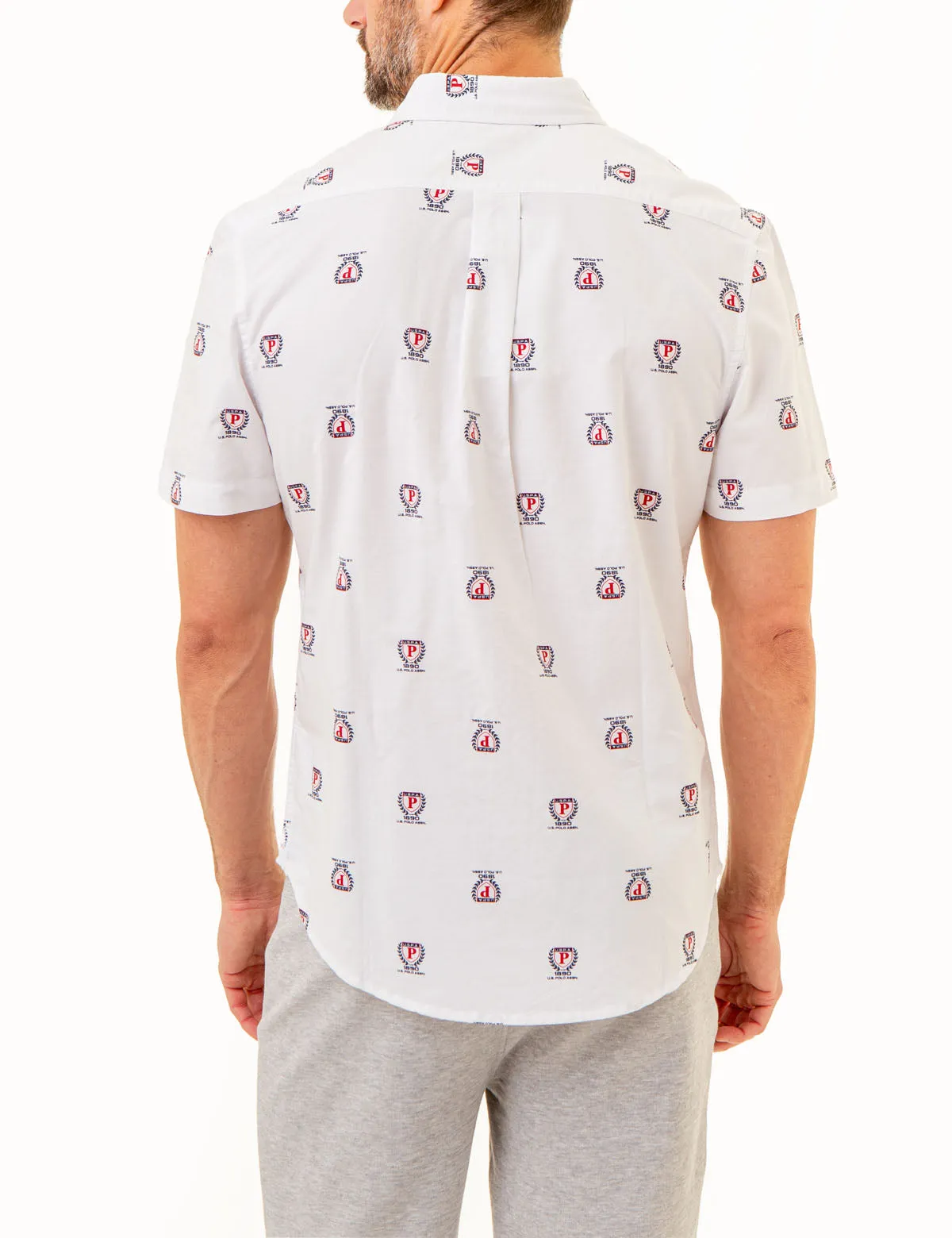 ALL OVER CREST PRINT OXFORD SHORT SLEEVE SHIRT