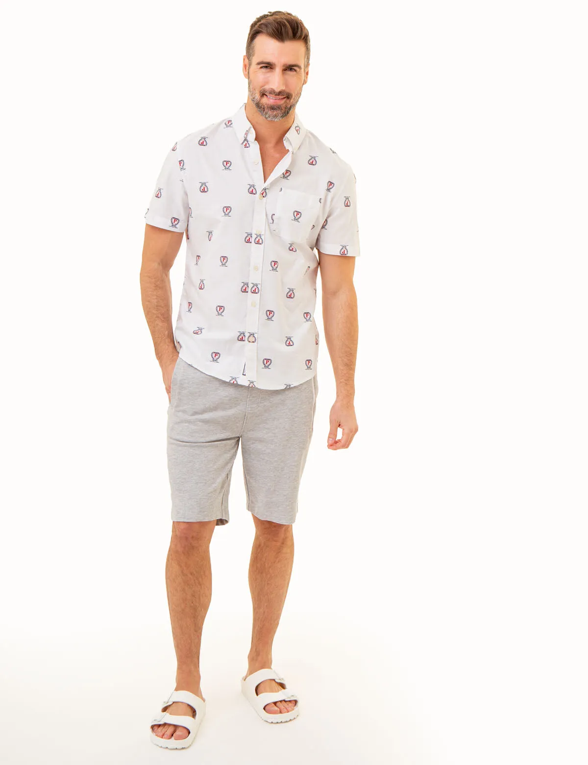 ALL OVER CREST PRINT OXFORD SHORT SLEEVE SHIRT