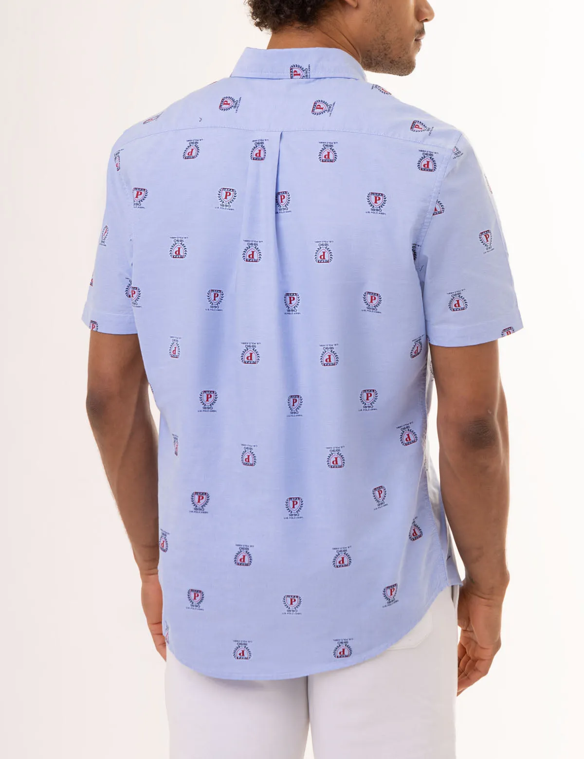 ALL OVER CREST PRINT OXFORD SHORT SLEEVE SHIRT