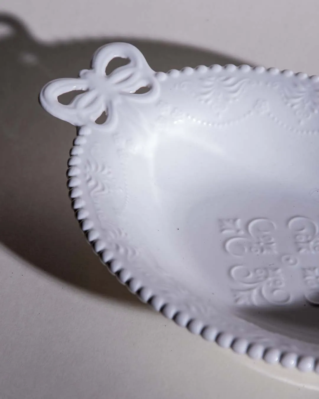 All White Embossed Oval Serving Bowl