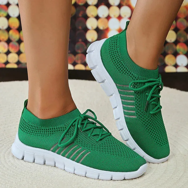 AMOZAE- - Lightweight Green Knitted Running Shoes