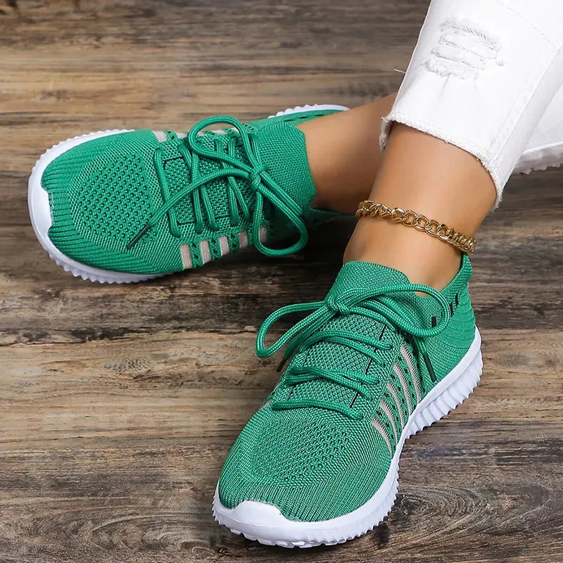 AMOZAE- - Lightweight Green Knitted Running Shoes