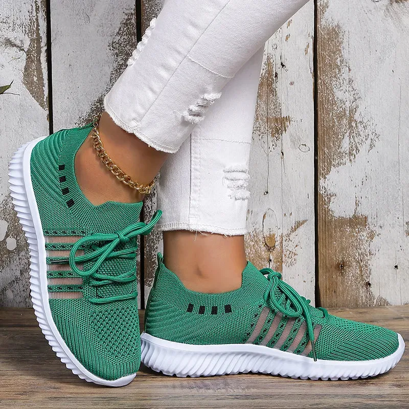 AMOZAE- - Lightweight Green Knitted Running Shoes