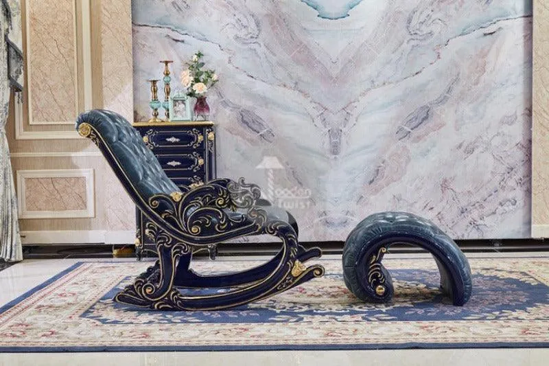 Antique Graceful Hand Carved Rocking Chair with Foot Rest (Teak Wood)