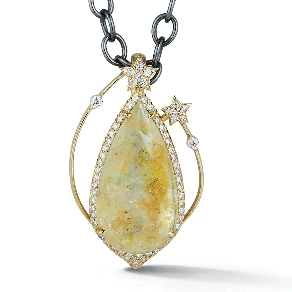 Aquafire, Diamond, Yellow Gold Pendant