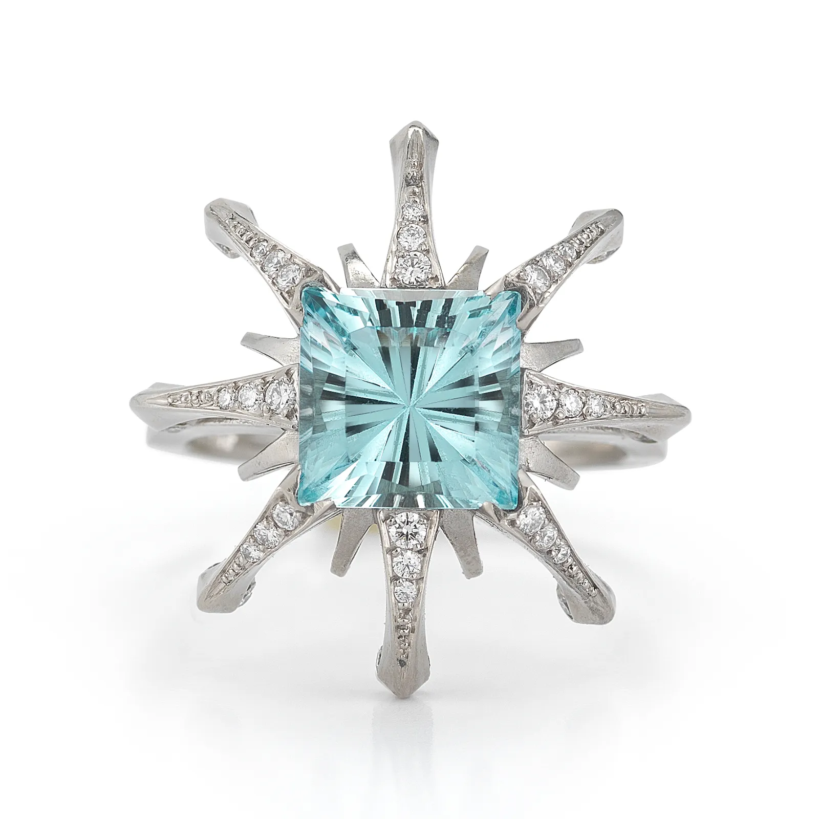 Aquamarine and Diamond Starburst Ring