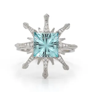 Aquamarine and Diamond Starburst Ring