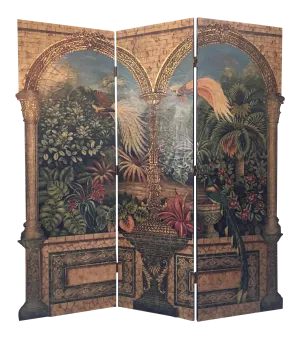 Art Deco Trompe L'oiel Embossed 3-Panel Room Divider Screen