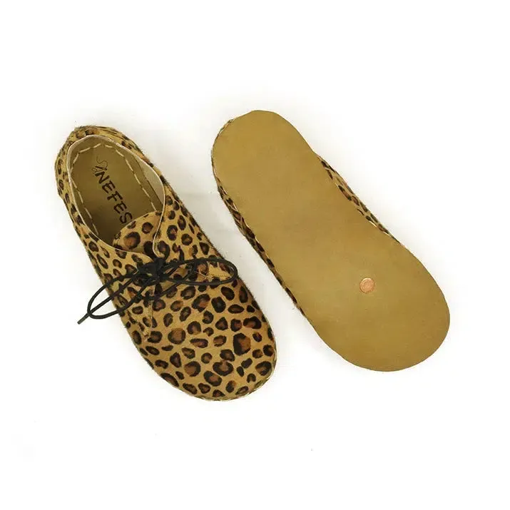 Barefoot Oxford Shoes Women - Laced Yellow Leopard Print