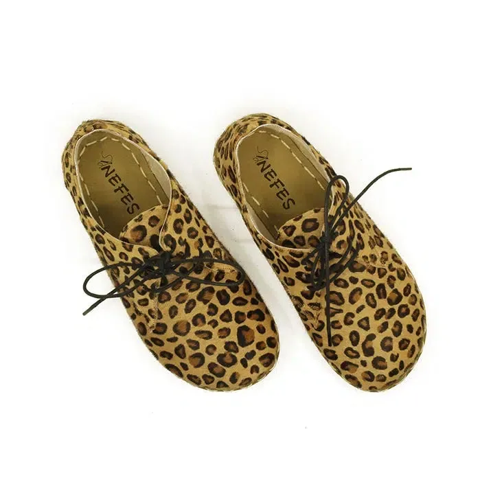 Barefoot Oxford Shoes Women - Laced Yellow Leopard Print