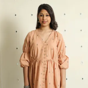 Beige - Jacquard Cotton Flared Gher Dress