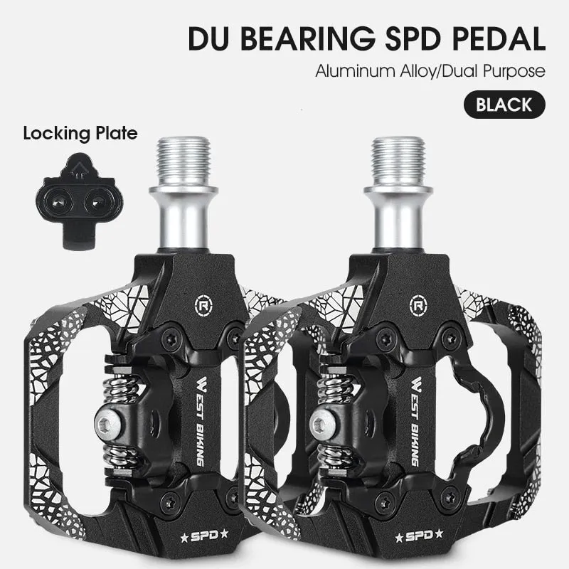 Bicycle Lock Pedal 2 In 1 With Free Cleat For SPD System MTB Road Bike Pedals Anti-slip Bearing Cycling Accessories