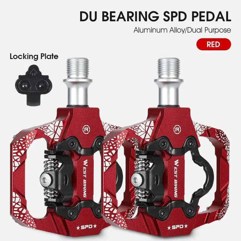 Bicycle Lock Pedal 2 In 1 With Free Cleat For SPD System MTB Road Bike Pedals Anti-slip Bearing Cycling Accessories