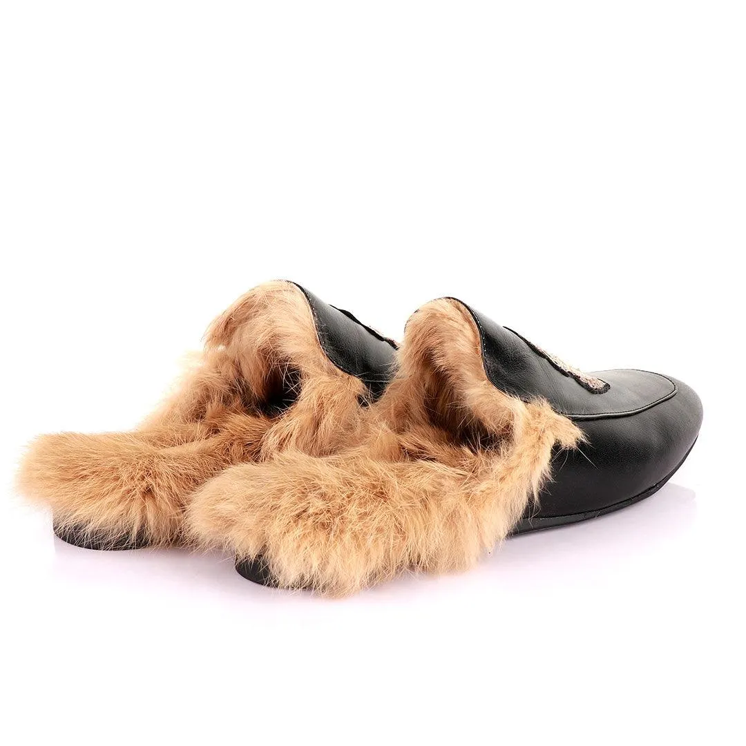 Billionaire Fur Mole Black Leather Half Shoe