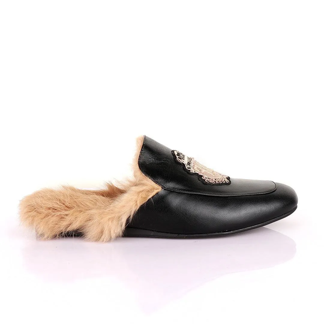 Billionaire Fur Mole Black Leather Half Shoe