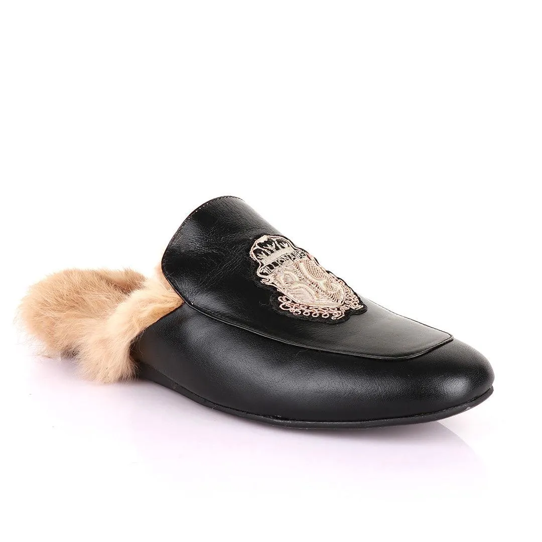 Billionaire Fur Mole Black Leather Half Shoe