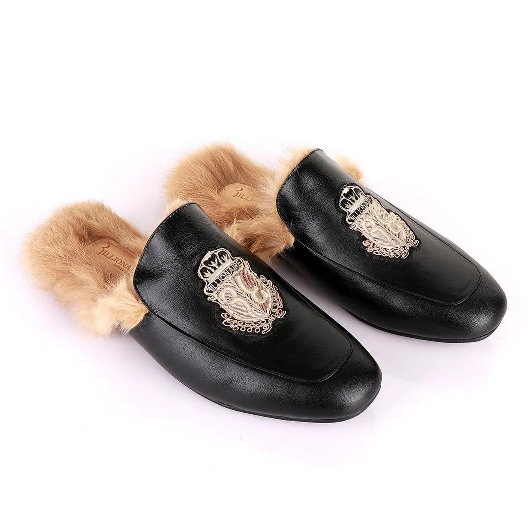 Billionaire Fur Mole Black Leather Half Shoe