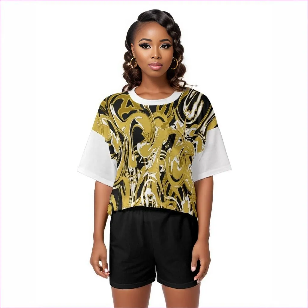 Black Ivy Distressed Womens Off-Shoulder T-shirt Short Set