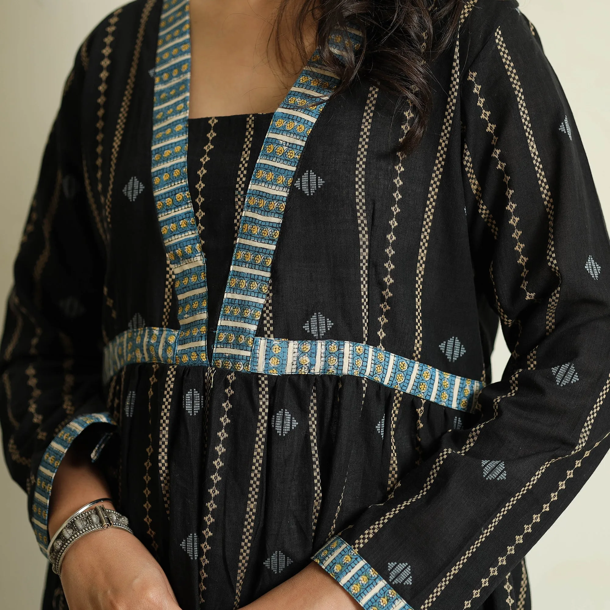 Black - Jacquard Cotton Flared Gher Dress