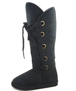 Black mid-knee-high flat boots