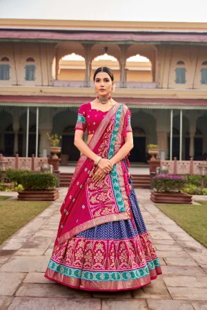 Blue Captivating Tussar Silk Patola Printed Lehenga Choli Set